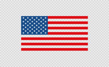 Şeffaf arka planda ABD bayrağı. İzole edilmiş Amerika Birleşik Devletleri vektör düz çizim