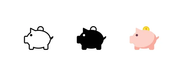 Caja Dinero Icono Vectorial Conjunto Plano Piggybank Con Moneda Logo — Vector de stock