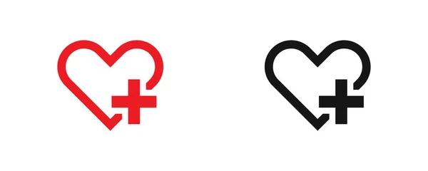 Heart Vector Red Black Icon Medical Symbol Flat Simple Design — Stock Vector