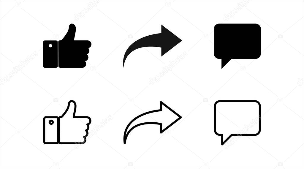 Like comment share set icon. Social media vector button. Isolated illustration