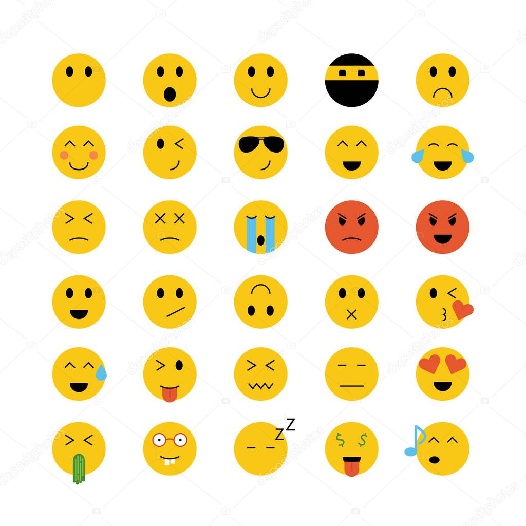 Smiley face vector isolated icon set. Chat icon. Emoticons flat illustration for wab