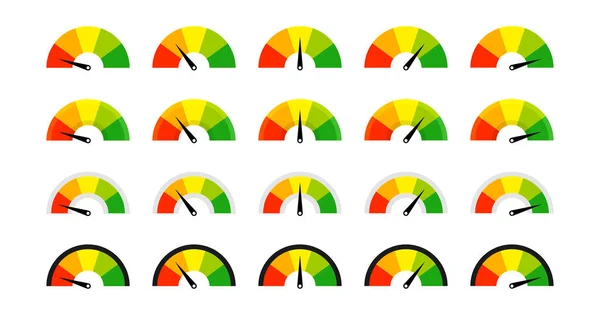 Vector Medidor Retroalimentación Establecido Estilo Plano Icono Colección Velocímetro Color — Archivo Imágenes Vectoriales