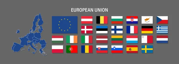 European Union Map Flag Vector Icon Political Economic Signs Symbols — Stock Vector