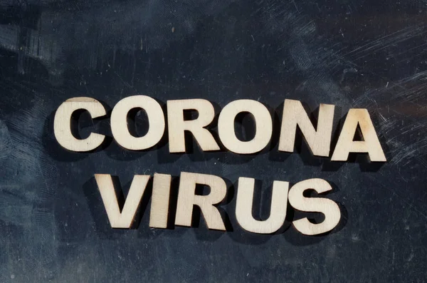 Corona Virus Spelled Out Wooden Letters Metal Surface — Stock Photo, Image