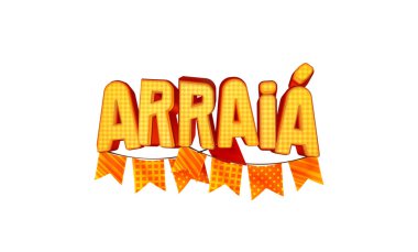 Festa Junina Illustration parti bayrakları ve arka plan ile. Promosyon damga Brezilya Haziran Festivali tasarım tebrik kartı veya tatil poster. Festa de Sao Joao. Şenlikli tipografi
