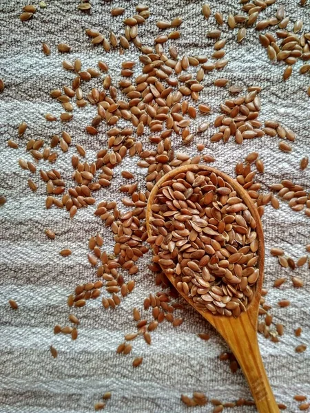 Flax Seeds Linen Spoon Flax Seeds — Stock Photo, Image