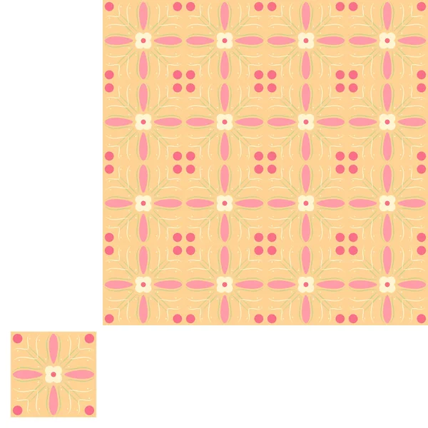 노란색 배경과 패턴 단위에 꽃과 라인추상 원활한 섬유 패턴. — 스톡 사진