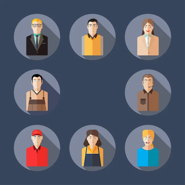 Office workers flat isolated avatars with shadow collection.