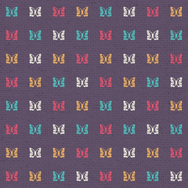 Modèle sans couture avec des papillons colorés sur un fond texturé foncé — Photo