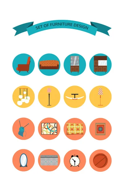 Uppsättning av isolerade ikoner av möbler, belysning och hem tillbehör. — Stockfoto