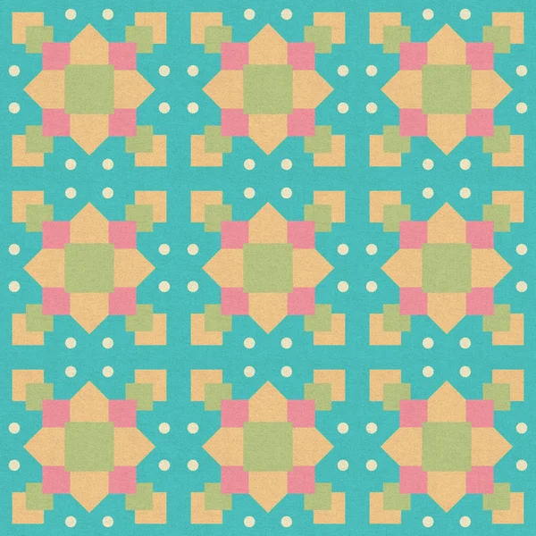 Nahtlose geometrische türkisfarbene Muster mit Kreisen und Quadraten auf dem Stoff. — Stockfoto
