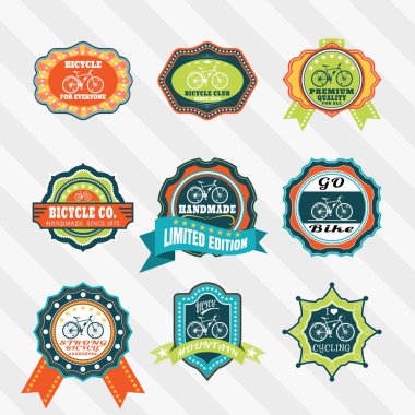 Bisiklet ürünlerinin reklamını için vintage etiketler vektör seti. Bisiklet temasındaki vektör etiket seti.