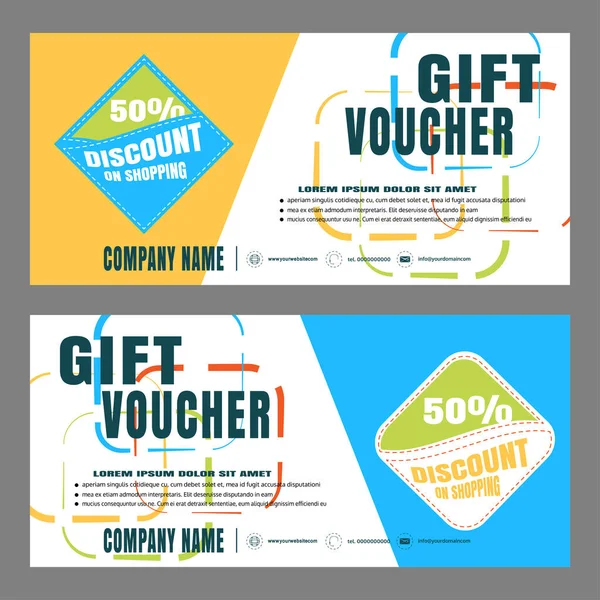 Blank of gift voucher vector illustration to increase sales with blue and yellow background. — Stock Vector