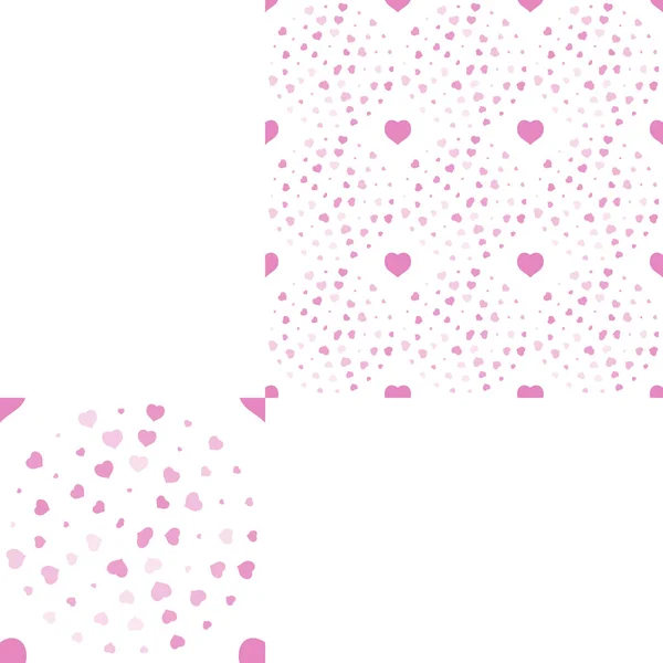 패턴 단위와 흰색 배경에 다른 크기와 불투명도의 핑크 하트에서 원활한 패턴. — 스톡 사진