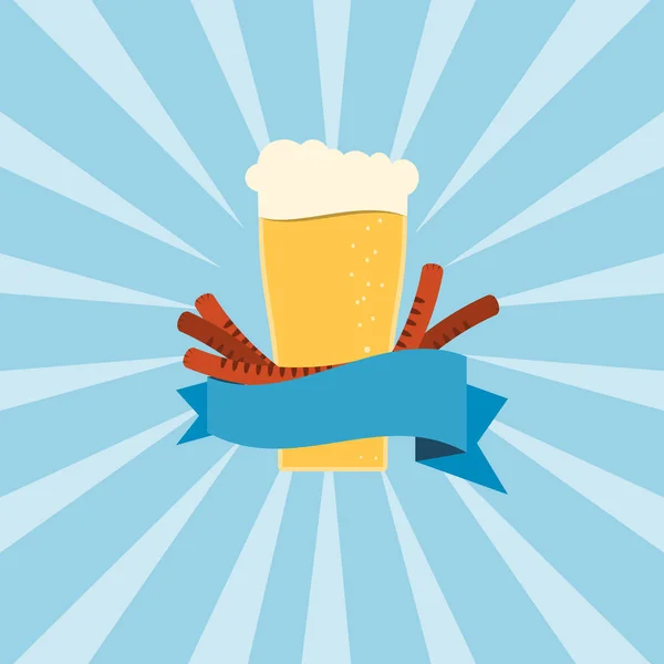 Blank poster for Oktoberfest fair with goblet of beer on the blue background with rays. — Stock Photo, Image