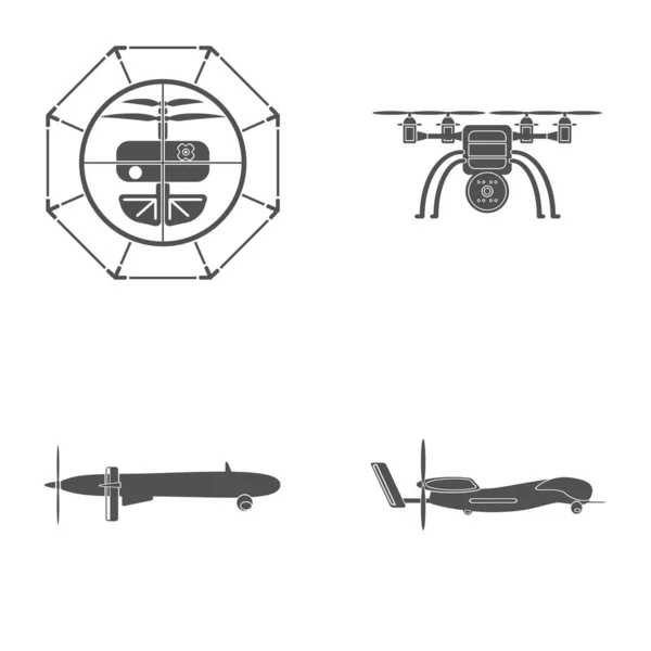 Conjunto de icono gris aislado de silueta de dron sobre el fondo blanco . —  Fotos de Stock