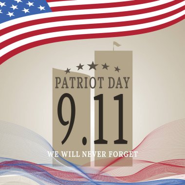 Dalgalar ve bayrak ile kahverengi arka plan üzerinde Patriot Günü Vektör posteri.