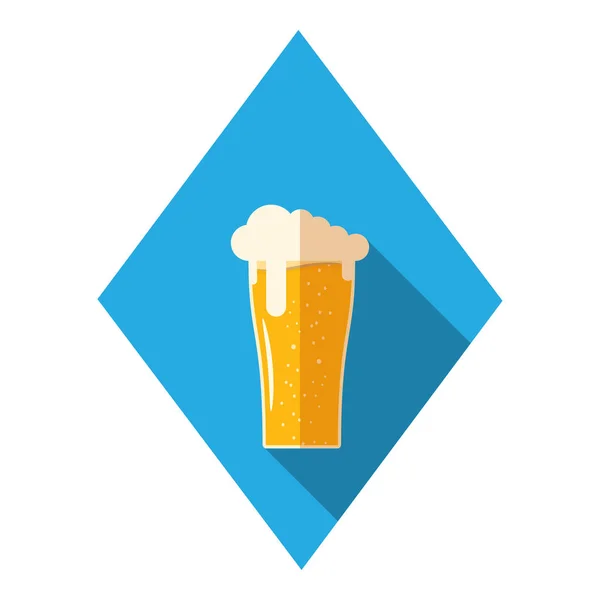 Wektor płaski ikona z kieliszkiem piwa na niebieskim tle romby. — Wektor stockowy