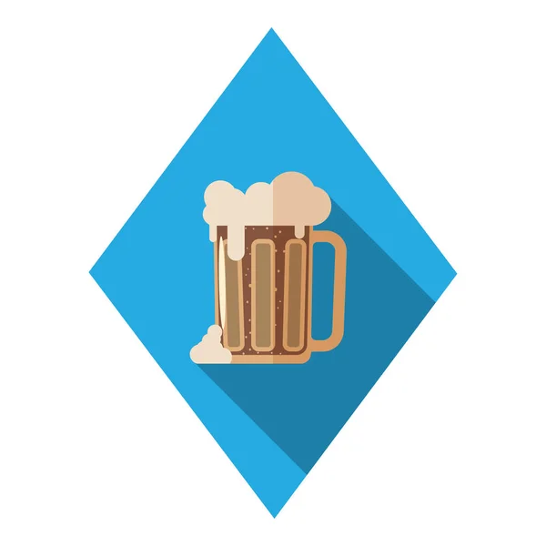 Vector flat icon with mug of dark beer on the blue rhombus background. — Stock Vector