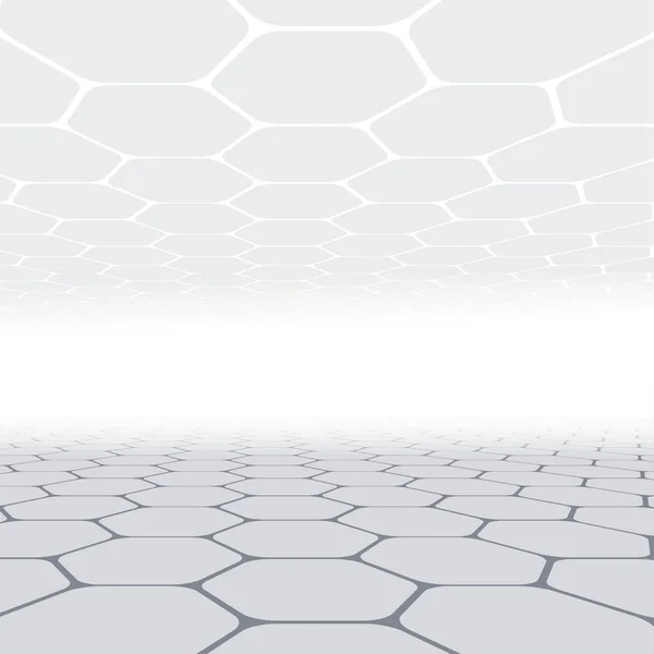 六角形と視点のパターンを持つ抽象的なベクトルグレーと白の背景. — ストックベクタ