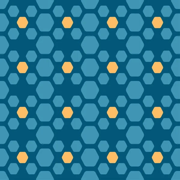 Ενιαίο μοτίβο με κίτρινα και μπλε σχήματα εξάγωνο στο σκούρο μπλε φόντο. — Φωτογραφία Αρχείου