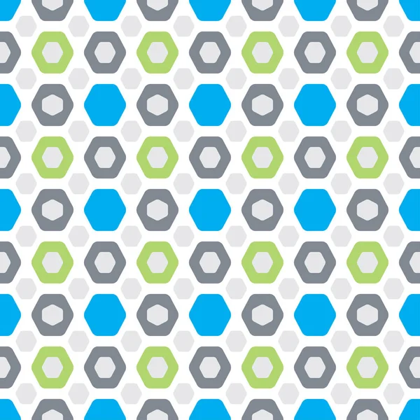 Seamless pattern with hexagon green, blue and gray shapes on the white background. — Stock Photo, Image