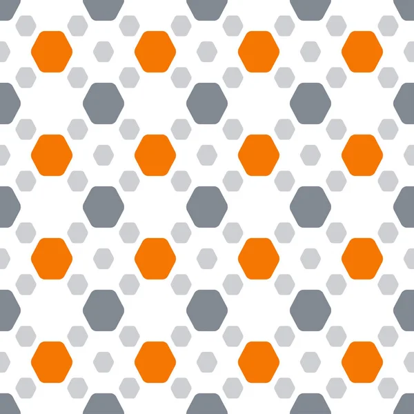 无缝图案，白色背景上具有橙色和深灰色六边形. — 图库照片