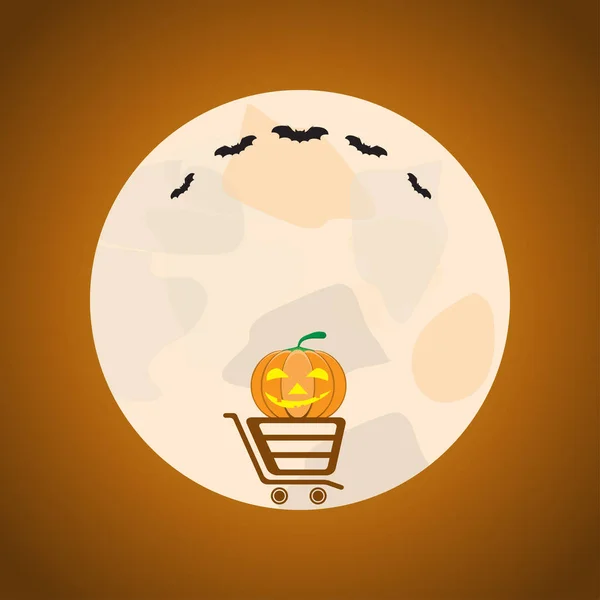 Poster Halloween Fair Pumpkin Bats Moon Cart — Stock Photo, Image