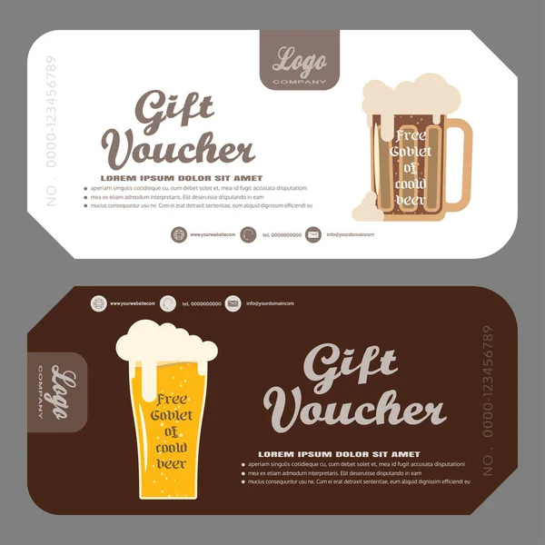 Vector gift voucher of free beer to increase the sales of beer in a bar and cafe. — Stock Vector