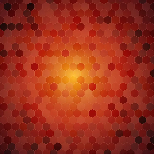 六角形の形をしたベクトル抽象的なオレンジ色の背景は、中央の輝きを持つ異なる不透明度を形作ります. — ストックベクタ