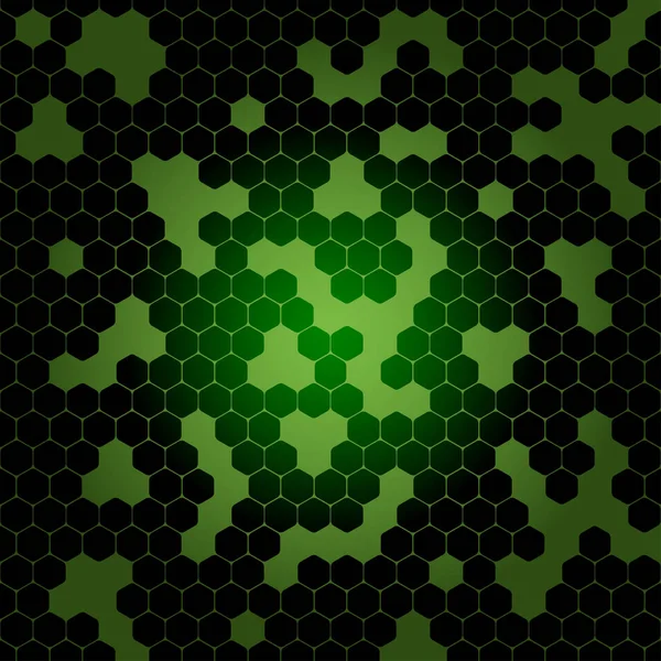 Vecteur abstrait fond dégradé vert foncé avec des formes hexagonales et des trous . — Image vectorielle