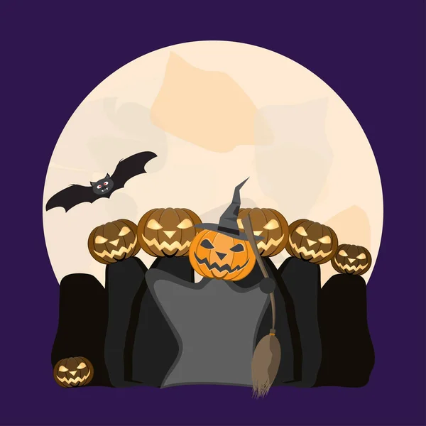 Poster to Happy Halloween night party on the lilac background with moon. — Stock Photo, Image