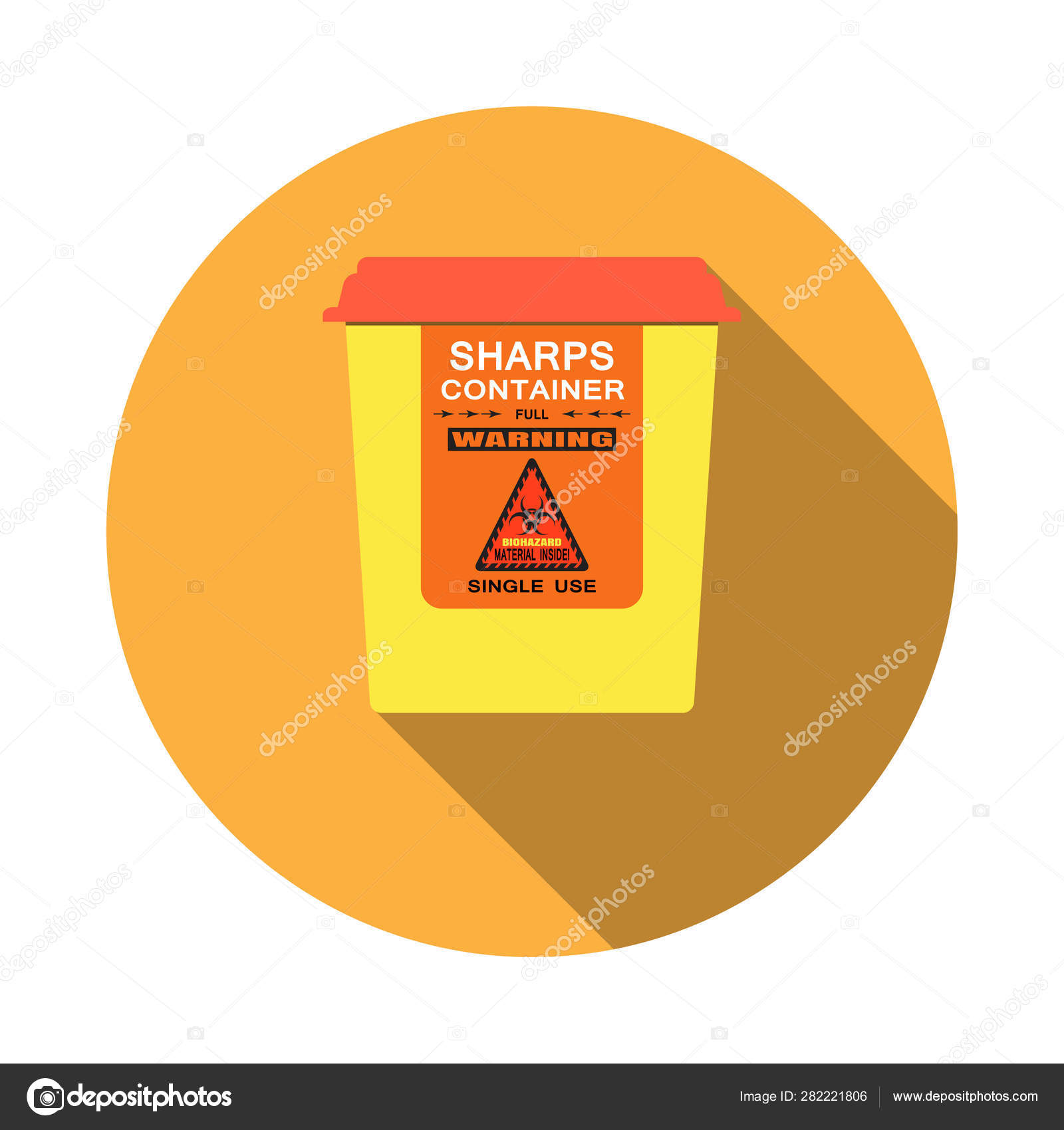 Biohazard vektorisoliertes Symbol des SharpsContainers mit Schatten