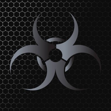 Degrade gri biyolojik tehlike sembolü ile soyut vektör koyu gri arka plan.