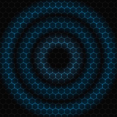 Desen üzerinde eşmerkezli mavi daireler ile vektör soyut koyu gri arka plan.