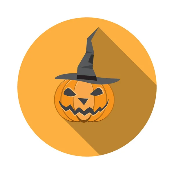 Vektor izolált ikonja Halloween sütőtök a boszorkányok kalap lakás árnyék. — Stock Vector