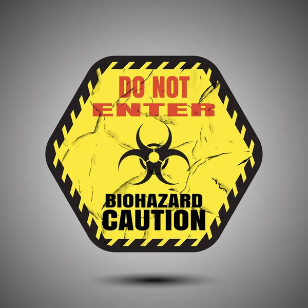 Biohazard - poster vettoriale con etichetta esagonale testurizzata sullo sfondo grigio sfumato . — Vettoriale Stock