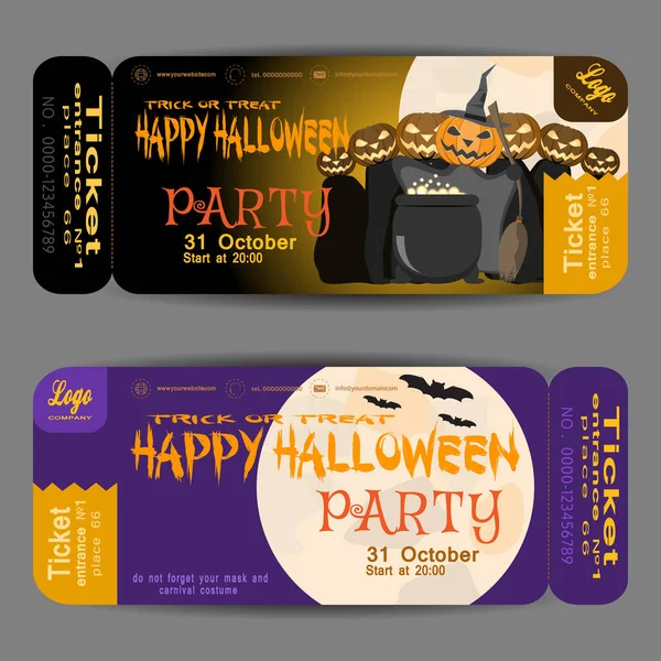 Vetor belo bilhete para uma festa de Halloween no gradiente amarelo escuro e fundo lilás escuro . — Vetor de Stock