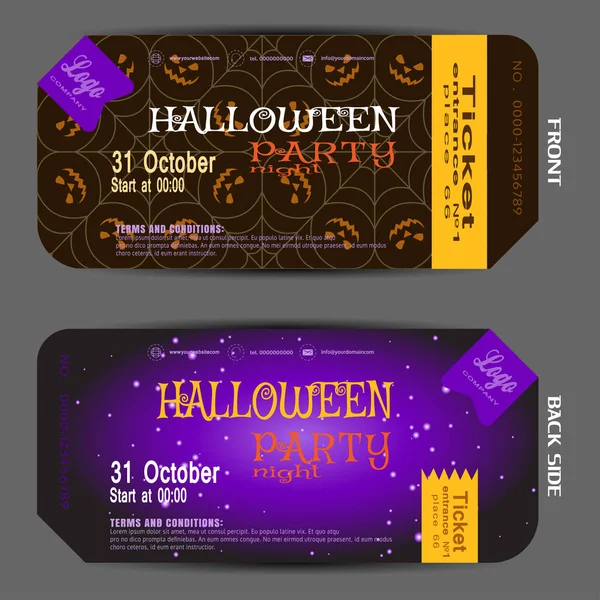 Billet vectoriel pour Halloween soirée avec motif sur fond marron et dégradé lilas . — Image vectorielle