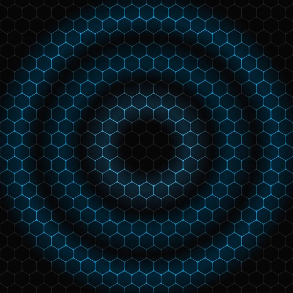 パターン上に同心円の青い円を持つベクトル抽象ダークグレーの背景 — ストックベクタ