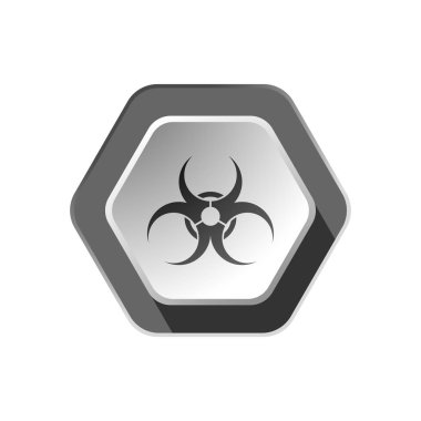 Biohazard-gri arka planda düz altıgen vektör simgesi.