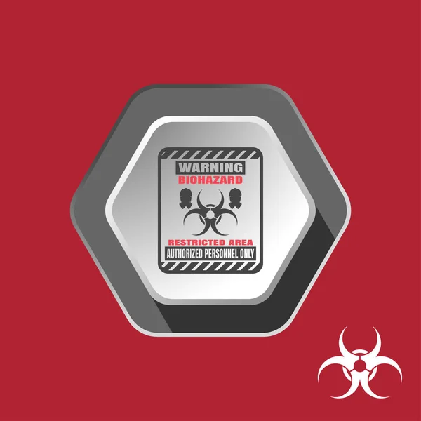 Biohazard - icona esagonale piatta con segno sullo sfondo rosso . — Vettoriale Stock