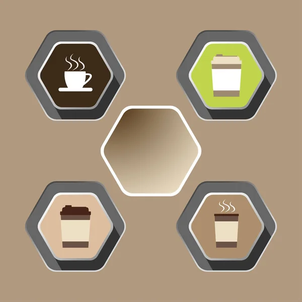 Cup of coffee icon set with shadow on the hexagon brown background.
