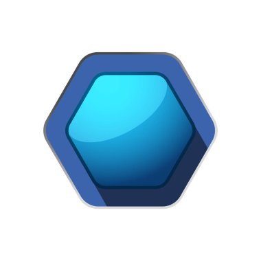 Koyu mavi arka plan ve gölge üzerinde parlayan vektör altıgen simgesi.