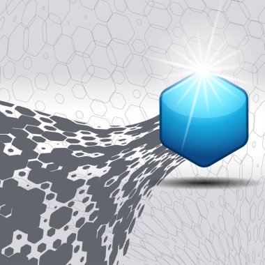 Altıgen mavi şekil ve parıltıile vektör soyut gradyan gri arka plan.