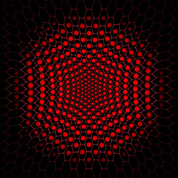 Abstract vector dark red hexagon background with glow. — Stock Vector