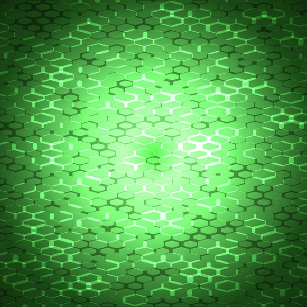 Fond vert gradient vectoriel abstrait avec différentes formes hexagonales de taille et lueur . — Image vectorielle