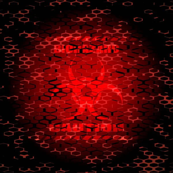 Διανυσματική διαβάθμιση κόκκινο φόντο εξάγωνο με ελαφρύ κόκκινο σύμβολο βιοκινδύνου σιλουέτα. — Διανυσματικό Αρχείο