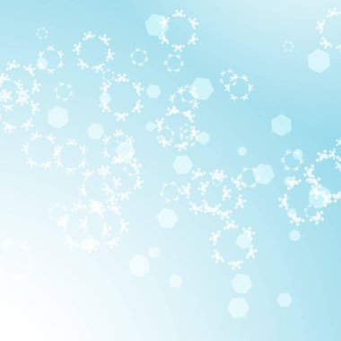 Parlak, altıgen şekiller ve kar taneleri ile soyut degrade mavi kış arka plan.