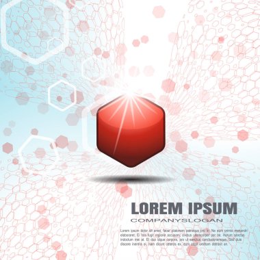 Vektör soyut gradyan beyaz ve mavi altıgen arka plan, metin, kırmızı rozet ve iş için desen.